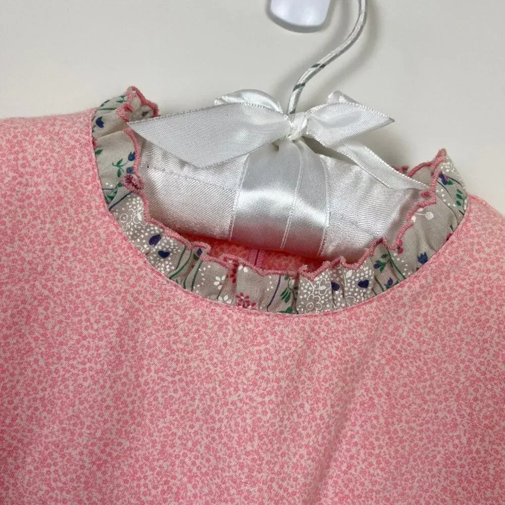 Vintage Girls Pink Gray Floral Tiered Dress